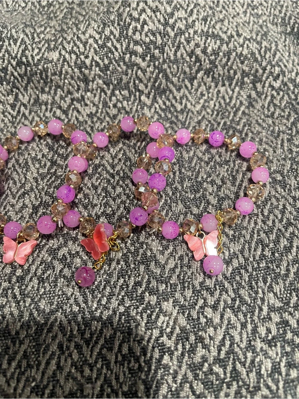 Set of 4 Pink Butterfly Beaded Stretch Bracelet - Women's Jewelry